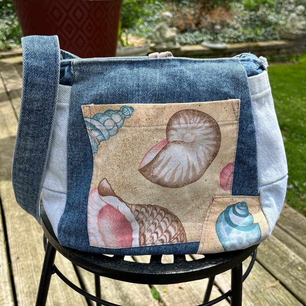 Hand Crafted Lobster Print and Denim Crossbody Bag - Picture 6 of 9